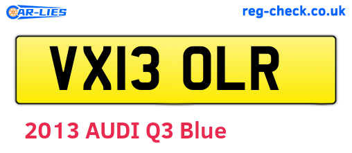 VX13OLR are the vehicle registration plates.