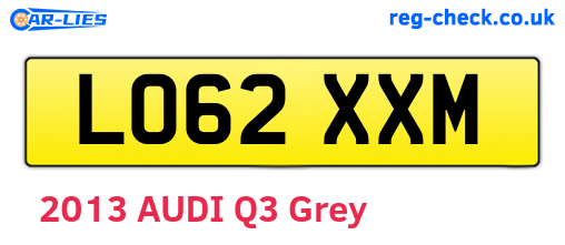 LO62XXM are the vehicle registration plates.