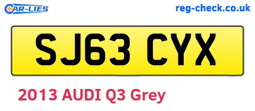 SJ63CYX are the vehicle registration plates.