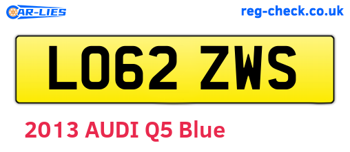 LO62ZWS are the vehicle registration plates.