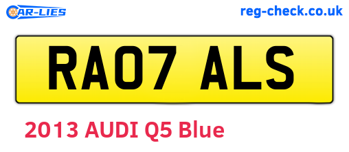 RA07ALS are the vehicle registration plates.