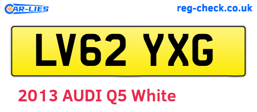 LV62YXG are the vehicle registration plates.