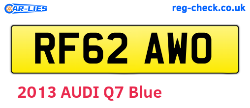 RF62AWO are the vehicle registration plates.