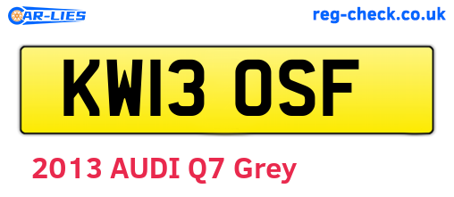 KW13OSF are the vehicle registration plates.