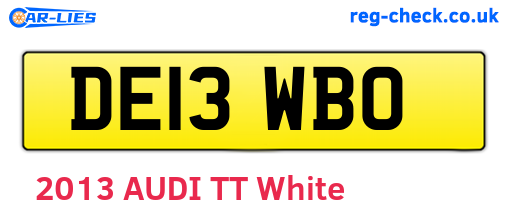 DE13WBO are the vehicle registration plates.