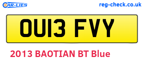OU13FVY are the vehicle registration plates.