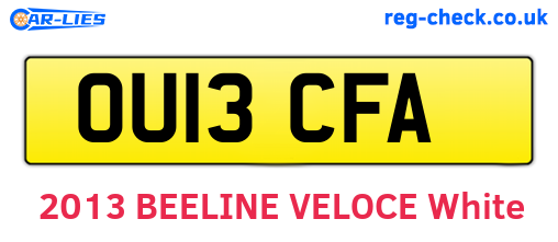 OU13CFA are the vehicle registration plates.