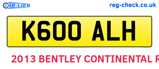 K600ALH are the vehicle registration plates.