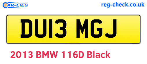 DU13MGJ are the vehicle registration plates.