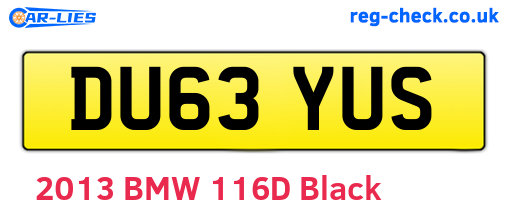 DU63YUS are the vehicle registration plates.