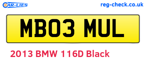 MB03MUL are the vehicle registration plates.