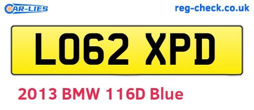 LO62XPD are the vehicle registration plates.