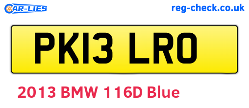 PK13LRO are the vehicle registration plates.