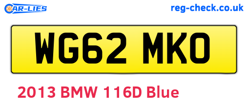 WG62MKO are the vehicle registration plates.