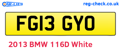 FG13GYO are the vehicle registration plates.