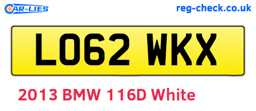 LO62WKX are the vehicle registration plates.
