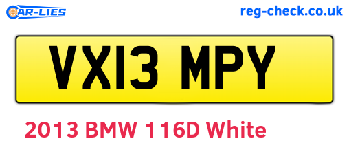 VX13MPY are the vehicle registration plates.