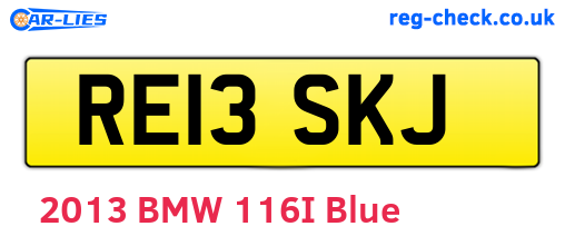 RE13SKJ are the vehicle registration plates.
