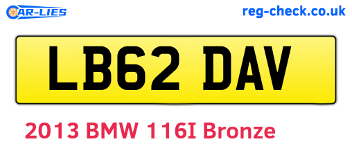 LB62DAV are the vehicle registration plates.