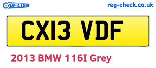 CX13VDF are the vehicle registration plates.
