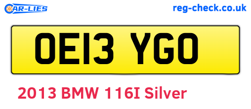OE13YGO are the vehicle registration plates.