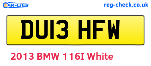 DU13HFW are the vehicle registration plates.