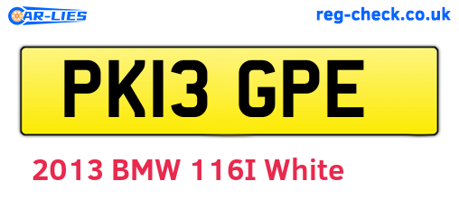 PK13GPE are the vehicle registration plates.
