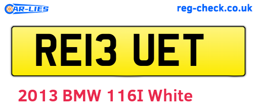 RE13UET are the vehicle registration plates.