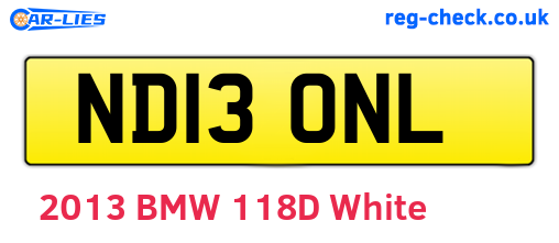 ND13ONL are the vehicle registration plates.