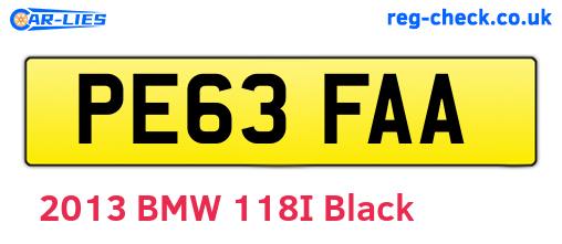 PE63FAA are the vehicle registration plates.