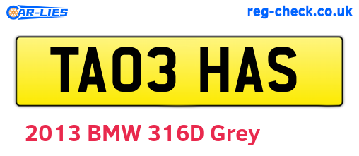 TA03HAS are the vehicle registration plates.