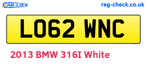 LO62WNC are the vehicle registration plates.