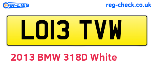 LO13TVW are the vehicle registration plates.