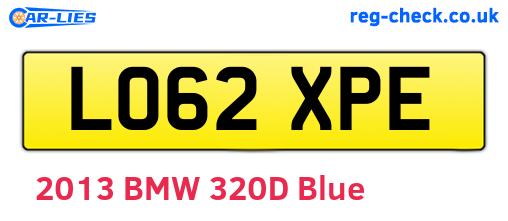 LO62XPE are the vehicle registration plates.