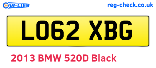 LO62XBG are the vehicle registration plates.