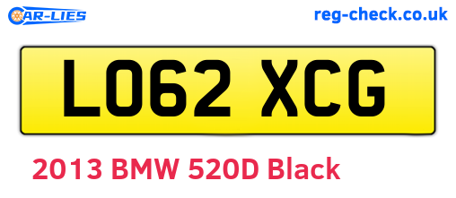LO62XCG are the vehicle registration plates.