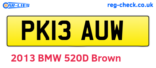 PK13AUW are the vehicle registration plates.