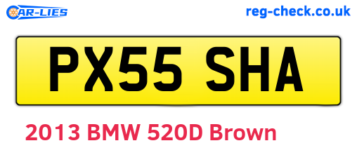 PX55SHA are the vehicle registration plates.