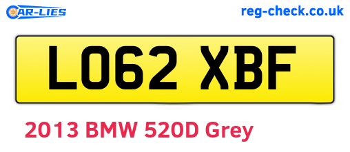 LO62XBF are the vehicle registration plates.