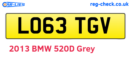 LO63TGV are the vehicle registration plates.