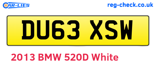 DU63XSW are the vehicle registration plates.