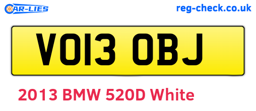 VO13OBJ are the vehicle registration plates.