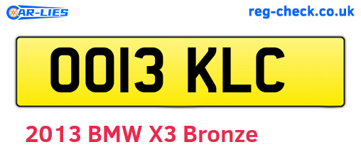 OO13KLC are the vehicle registration plates.