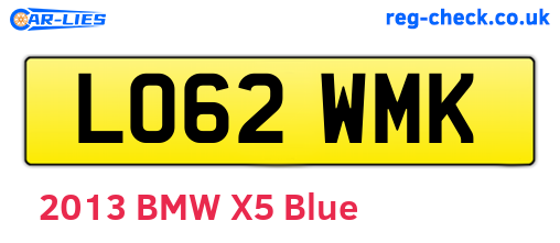 LO62WMK are the vehicle registration plates.
