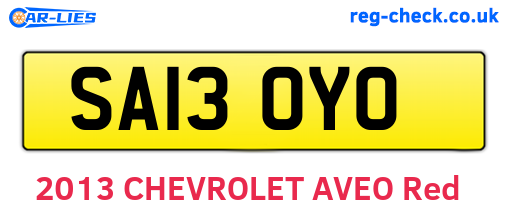 SA13OYO are the vehicle registration plates.