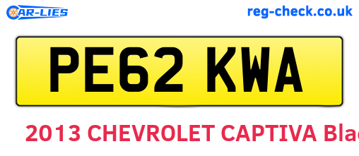 PE62KWA are the vehicle registration plates.