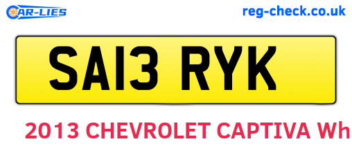 SA13RYK are the vehicle registration plates.