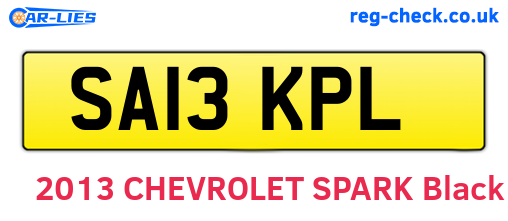 SA13KPL are the vehicle registration plates.