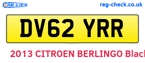 DV62YRR are the vehicle registration plates.