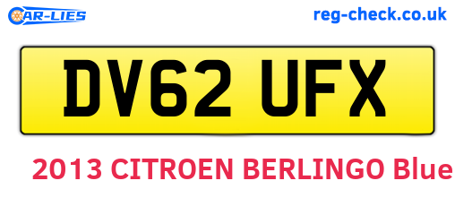 DV62UFX are the vehicle registration plates.